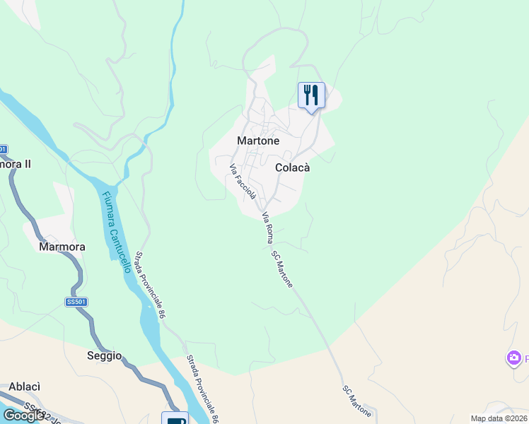 map of restaurants, bars, coffee shops, grocery stores, and more near 38 Via Roma in Colacà