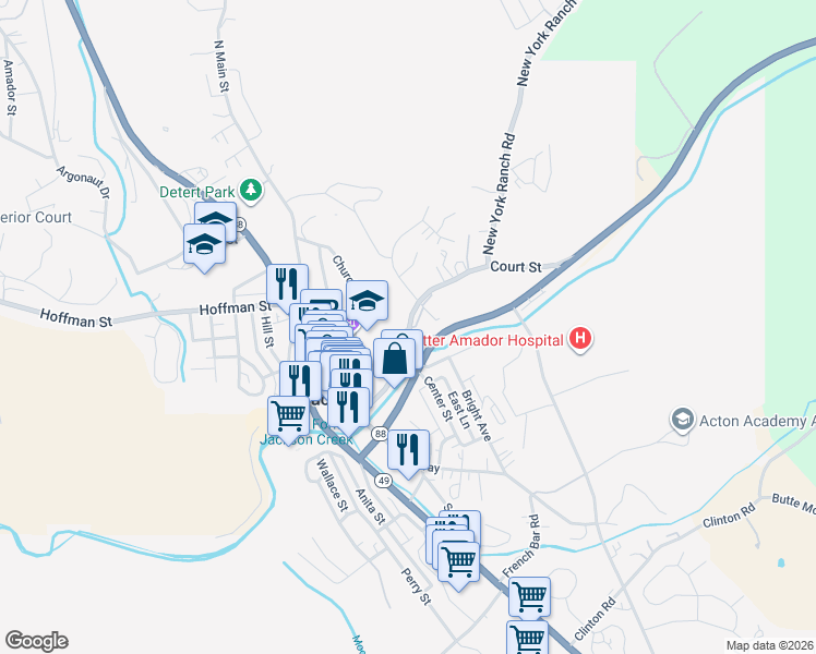 map of restaurants, bars, coffee shops, grocery stores, and more near 424 Water Street in Jackson