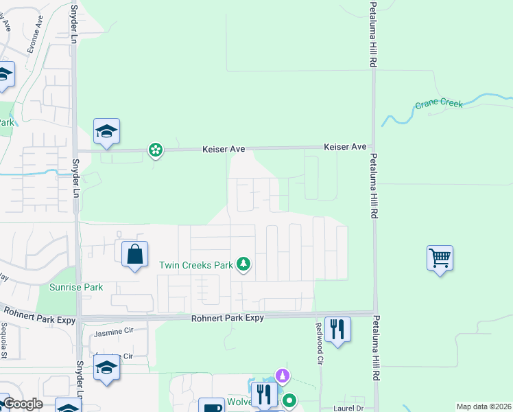 map of restaurants, bars, coffee shops, grocery stores, and more near 1649 Keiser Avenue in Santa Rosa