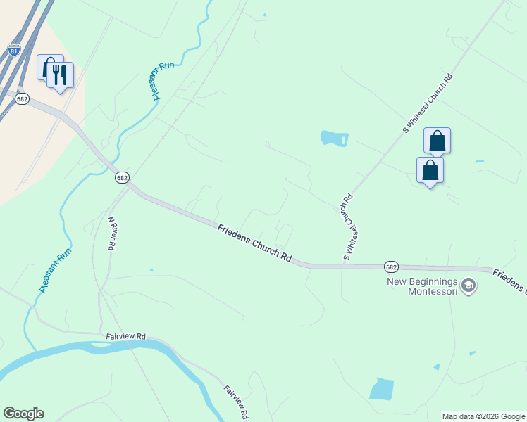 map of restaurants, bars, coffee shops, grocery stores, and more near 1741 Friedens Church Road in Mount Crawford