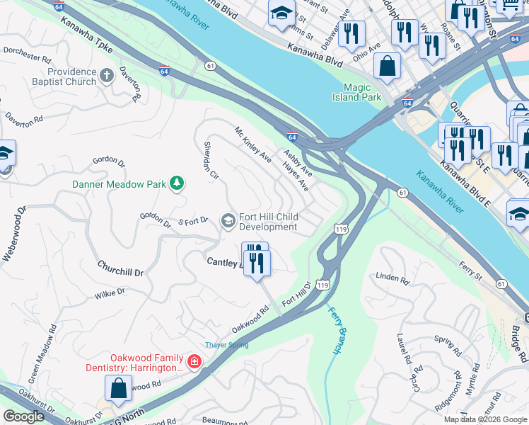 map of restaurants, bars, coffee shops, grocery stores, and more near 353 Mount View Drive in Charleston