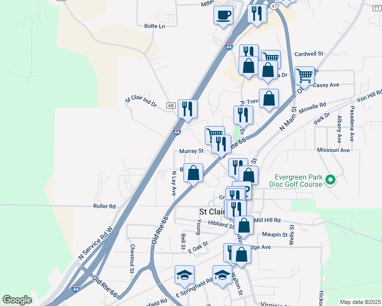 map of restaurants, bars, coffee shops, grocery stores, and more near 225 Murray Street in Saint Clair