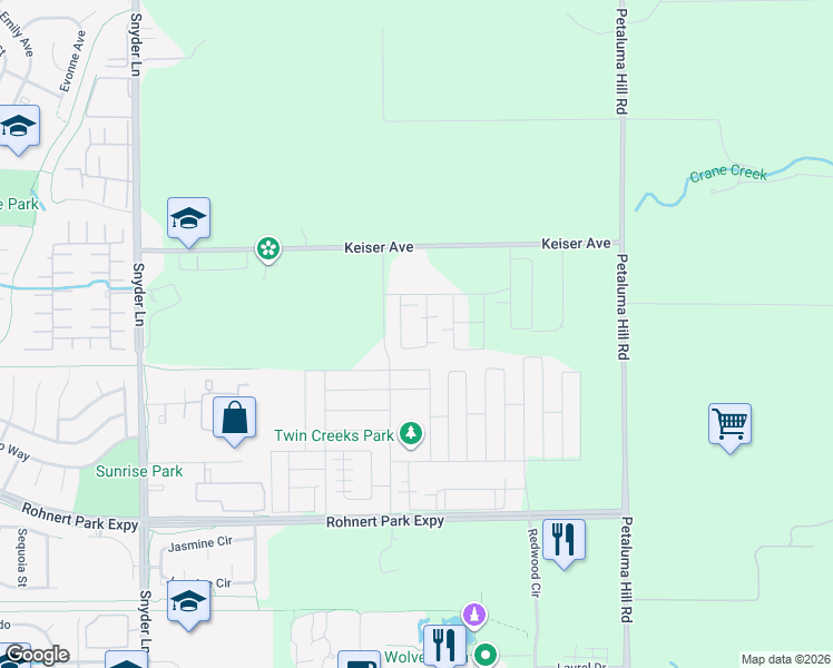 map of restaurants, bars, coffee shops, grocery stores, and more near 1649 Keiser Avenue in Santa Rosa