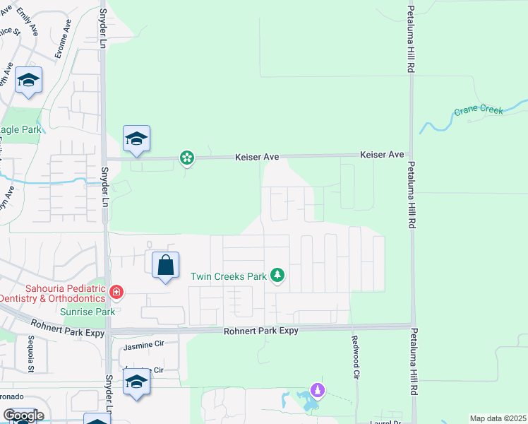 map of restaurants, bars, coffee shops, grocery stores, and more near 1651 Petaluma Hill Road in Santa Rosa