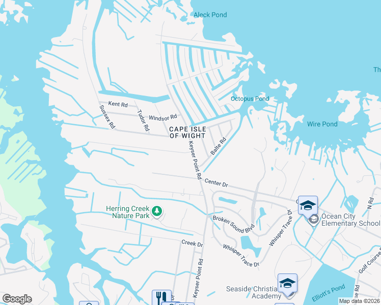 map of restaurants, bars, coffee shops, grocery stores, and more near 10314 Keyser Point Road in Ocean City
