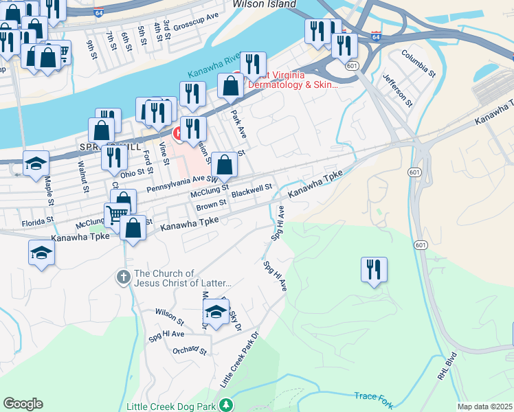 map of restaurants, bars, coffee shops, grocery stores, and more near 798 Chilton Avenue in South Charleston