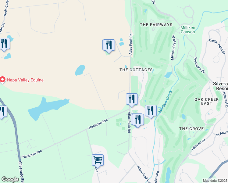 map of restaurants, bars, coffee shops, grocery stores, and more near 1691 Atlas Peak Road in Napa