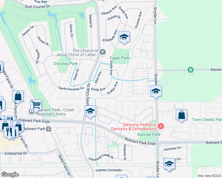 map of restaurants, bars, coffee shops, grocery stores, and more near 953 Emily Avenue in Rohnert Park