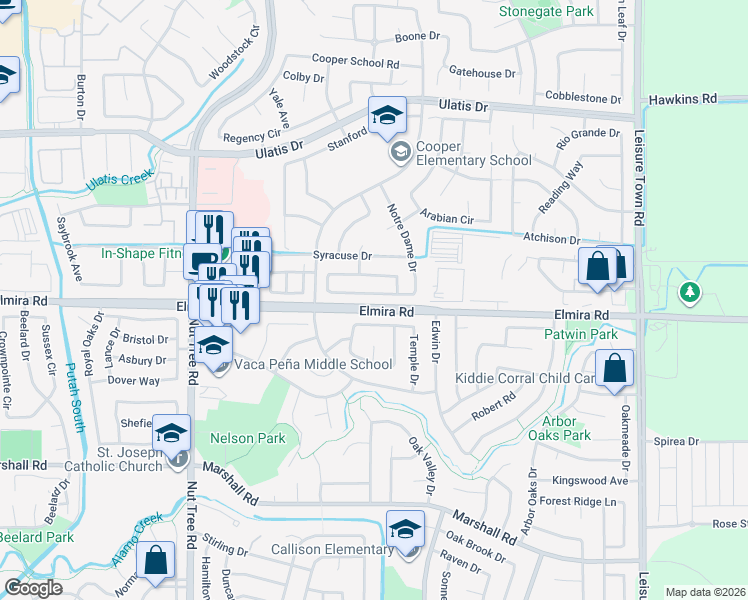 map of restaurants, bars, coffee shops, grocery stores, and more near 1048 Notre Dame Circle in Vacaville