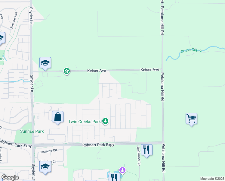 map of restaurants, bars, coffee shops, grocery stores, and more near 1649 Keiser Avenue in Santa Rosa