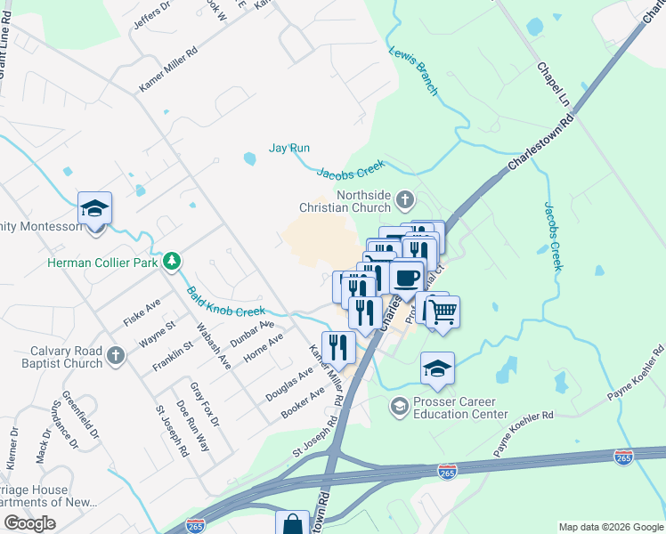 map of restaurants, bars, coffee shops, grocery stores, and more near 4000 Discovery Court in New Albany
