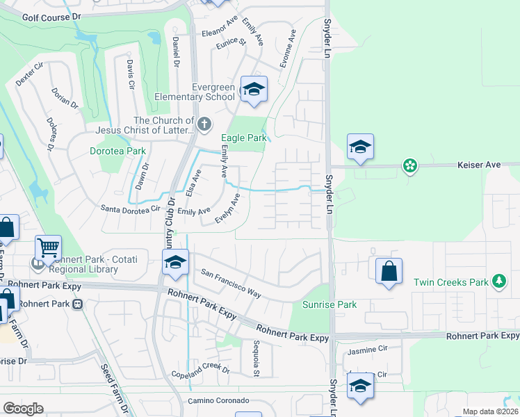 map of restaurants, bars, coffee shops, grocery stores, and more near 345 Círculo San Blas in Rohnert Park