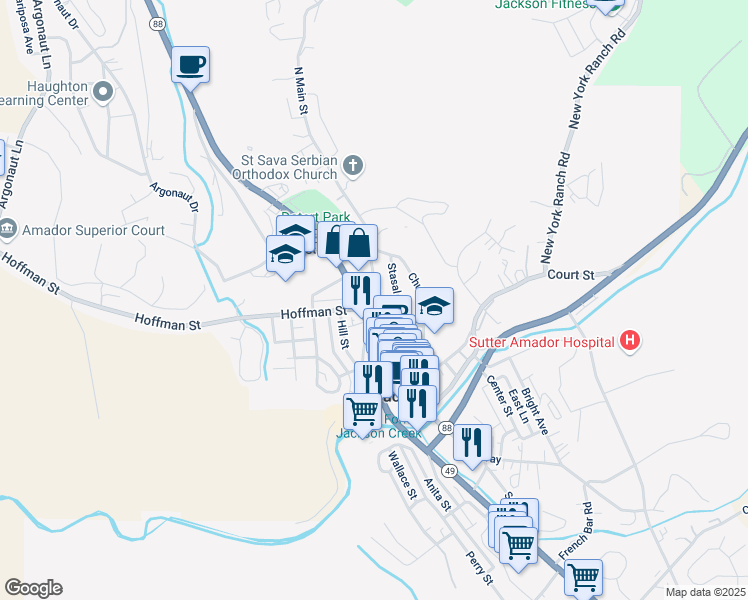 map of restaurants, bars, coffee shops, grocery stores, and more near 405 North Main Street in Jackson