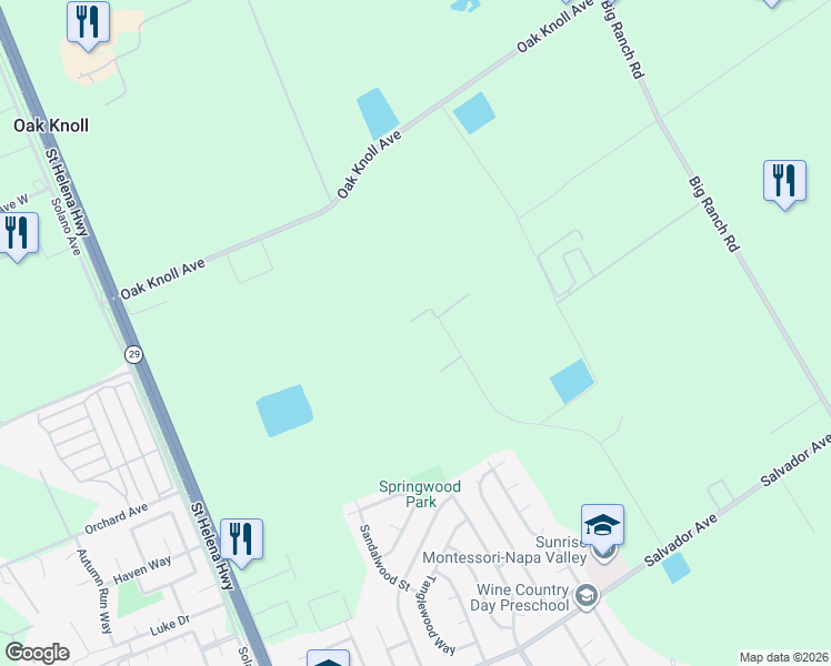 map of restaurants, bars, coffee shops, grocery stores, and more near 55 Hunter Ranch Road in Napa