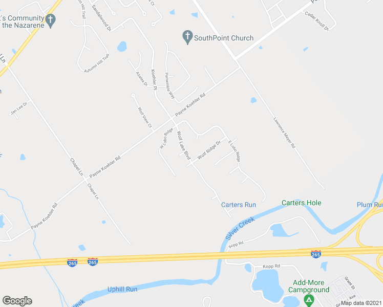 map of restaurants, bars, coffee shops, grocery stores, and more near 3047 Wolf Lake Boulevard in New Albany