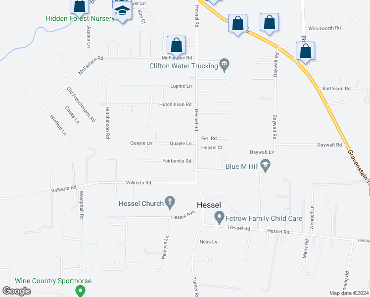 map of restaurants, bars, coffee shops, grocery stores, and more near 5050 Quayle Lane in Sebastopol