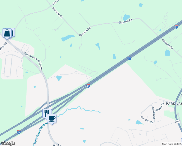 map of restaurants, bars, coffee shops, grocery stores, and more near 7329 Highway 329 in Crestwood