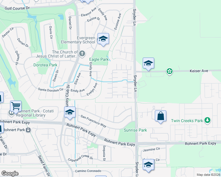 map of restaurants, bars, coffee shops, grocery stores, and more near 345 Círculo San Blas in Rohnert Park