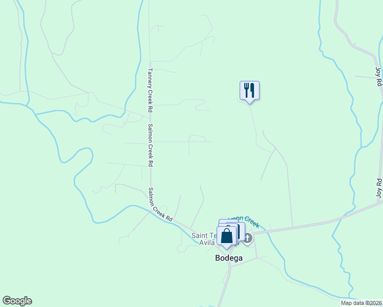 map of restaurants, bars, coffee shops, grocery stores, and more near 927 Salmon Creek Road in Bodega