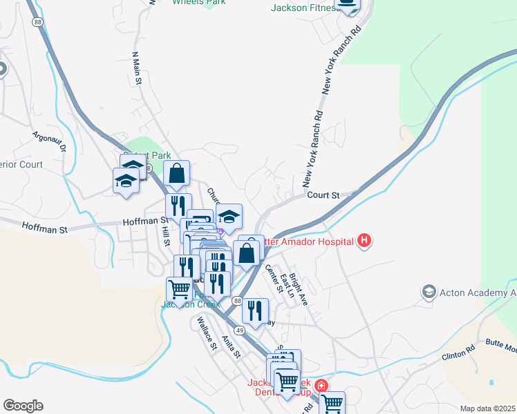 map of restaurants, bars, coffee shops, grocery stores, and more near 601 Court Street in Jackson