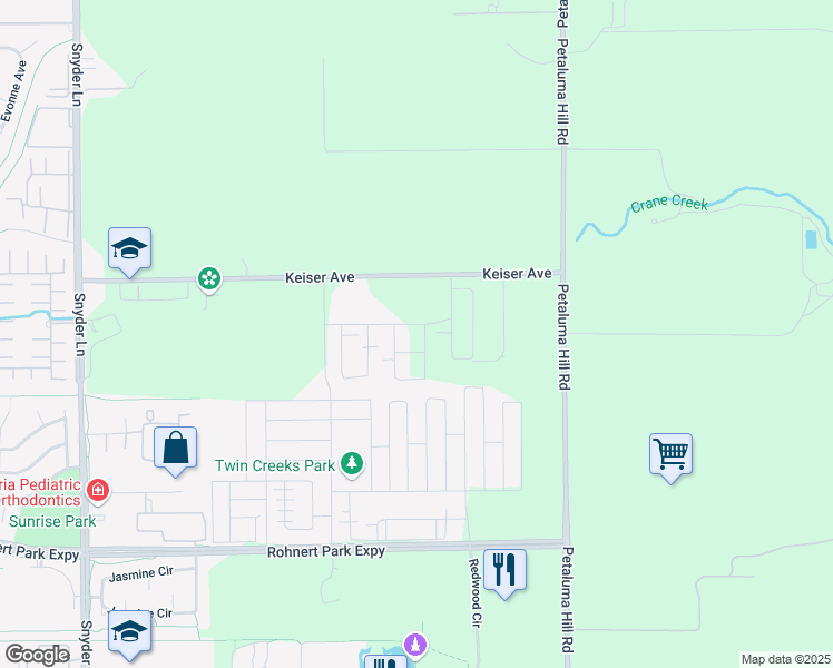 map of restaurants, bars, coffee shops, grocery stores, and more near 1649 Keiser Avenue in Santa Rosa