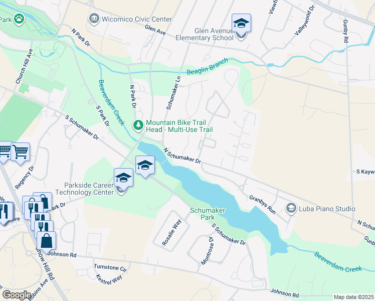map of restaurants, bars, coffee shops, grocery stores, and more near 739 Canvasback Court in Salisbury