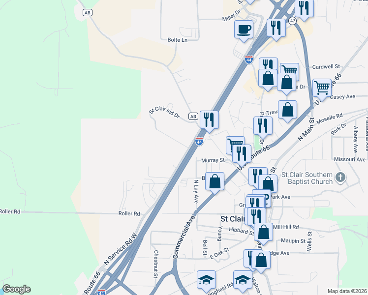 map of restaurants, bars, coffee shops, grocery stores, and more near 35 Murray Street in Saint Clair