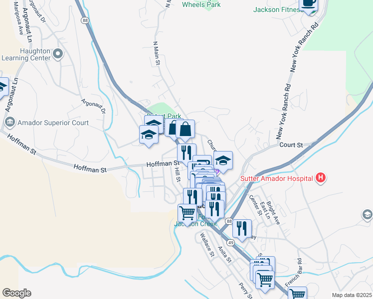 map of restaurants, bars, coffee shops, grocery stores, and more near 405 North Main Street in Jackson
