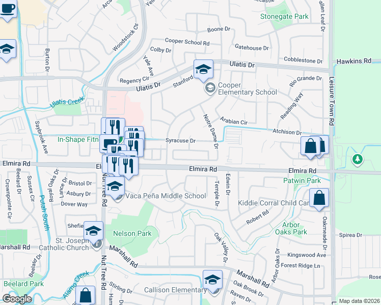 map of restaurants, bars, coffee shops, grocery stores, and more near 1048 Notre Dame Circle in Vacaville