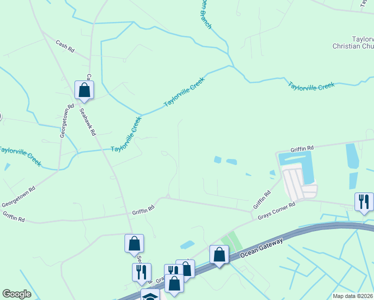 map of restaurants, bars, coffee shops, grocery stores, and more near 10707 Griffin Road in Berlin