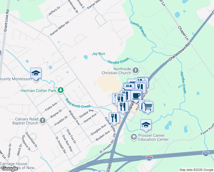 map of restaurants, bars, coffee shops, grocery stores, and more near 4000 Discovery Court in New Albany