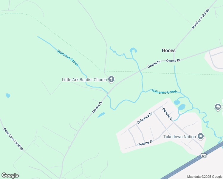 map of restaurants, bars, coffee shops, grocery stores, and more near Owens Drive in King George