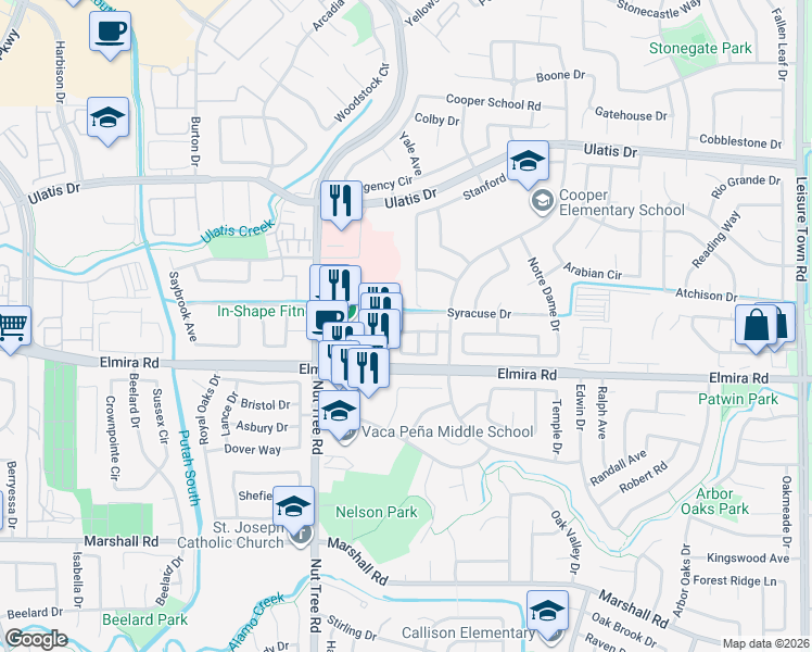map of restaurants, bars, coffee shops, grocery stores, and more near 1211 Syracuse Circle in Vacaville