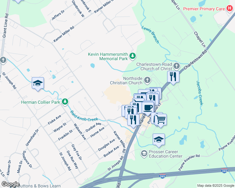 map of restaurants, bars, coffee shops, grocery stores, and more near 5173 Charlestown Crossing Way in New Albany