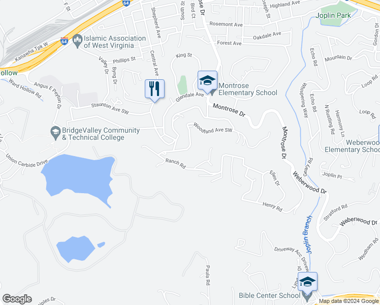 map of restaurants, bars, coffee shops, grocery stores, and more near 2519 Woodland Avenue in Charleston