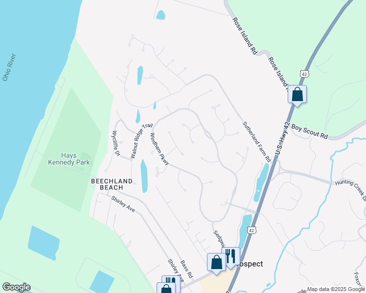 map of restaurants, bars, coffee shops, grocery stores, and more near 6507 Turnbridge Place in Prospect