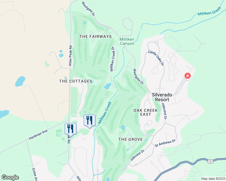 map of restaurants, bars, coffee shops, grocery stores, and more near 186 Milliken Creek Drive in Napa