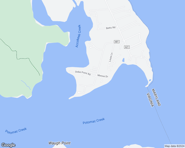 map of restaurants, bars, coffee shops, grocery stores, and more near 58 Dobe Point Road in Stafford