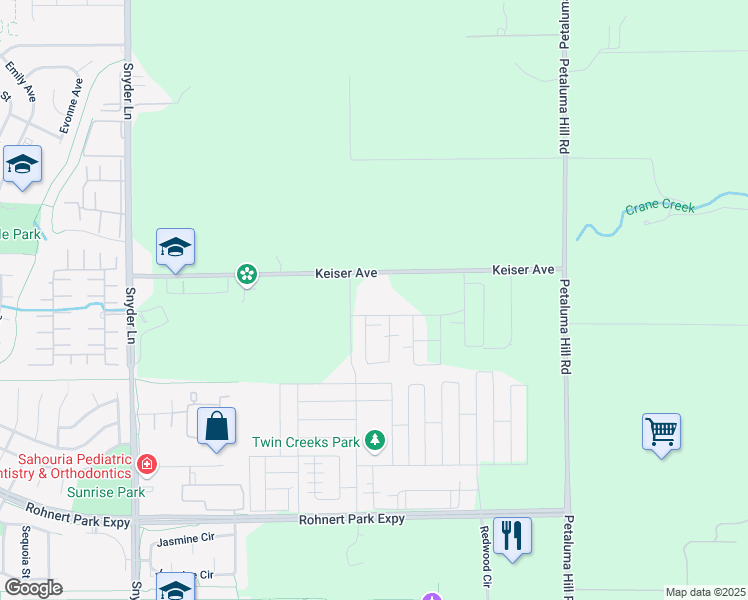map of restaurants, bars, coffee shops, grocery stores, and more near 6024 Kerry Road in Cotati