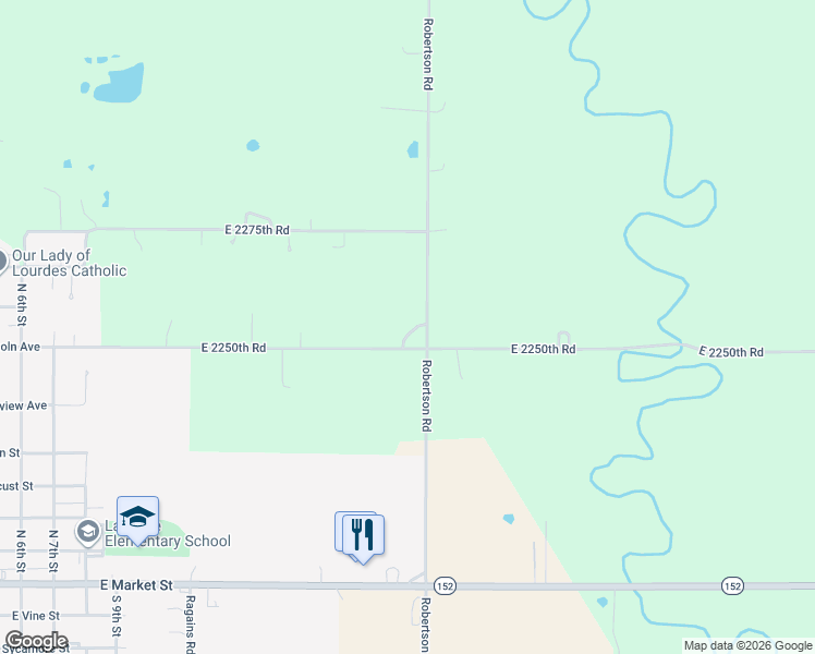 map of restaurants, bars, coffee shops, grocery stores, and more near 22554 Robertson Road in LaCygne