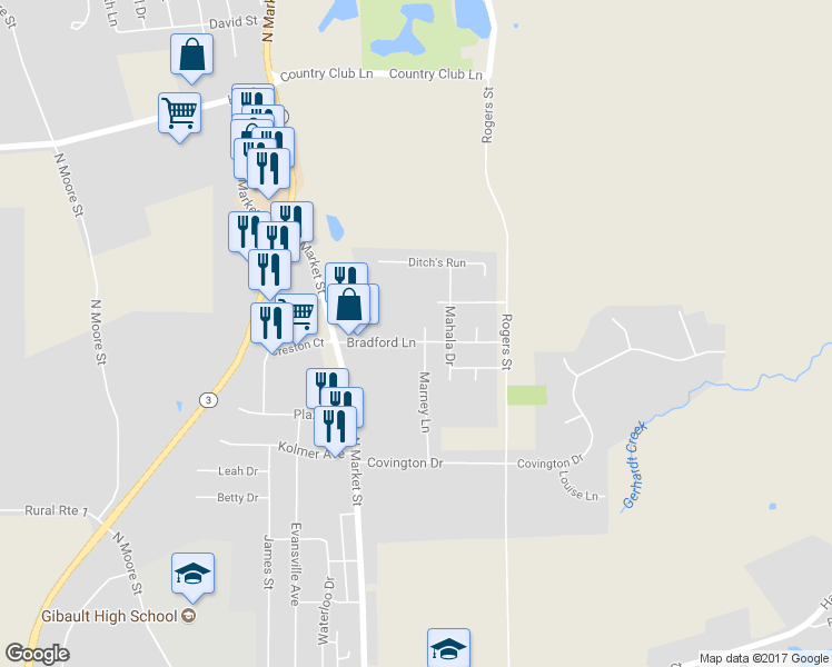 map of restaurants, bars, coffee shops, grocery stores, and more near 801 Marney Lane in Waterloo