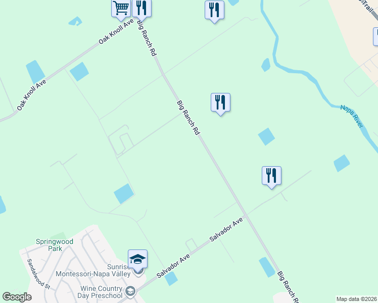 map of restaurants, bars, coffee shops, grocery stores, and more near 4125 Big Ranch Road in Napa