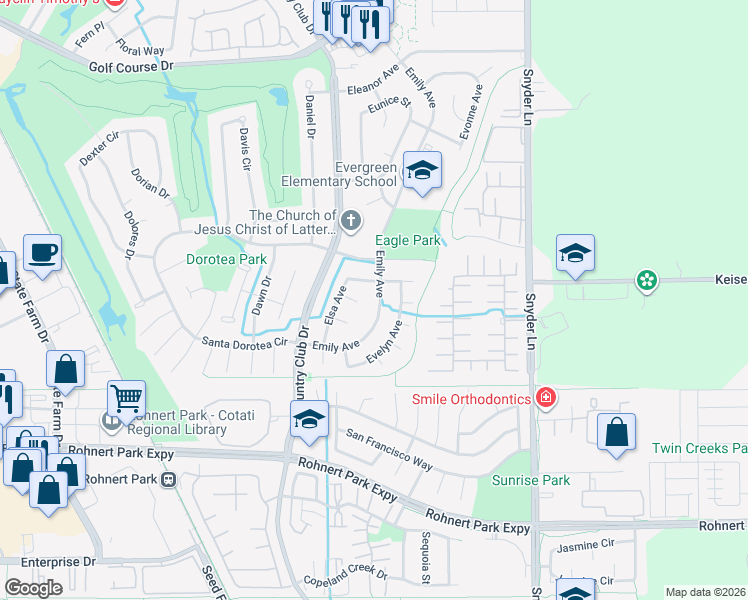 map of restaurants, bars, coffee shops, grocery stores, and more near 978 Emily Avenue in Rohnert Park