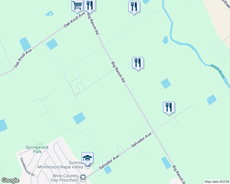 map of restaurants, bars, coffee shops, grocery stores, and more near 4125 Big Ranch Road in Napa