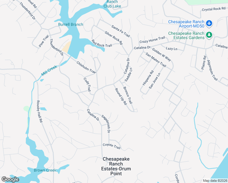 map of restaurants, bars, coffee shops, grocery stores, and more near 490 Round Up Road in Lusby