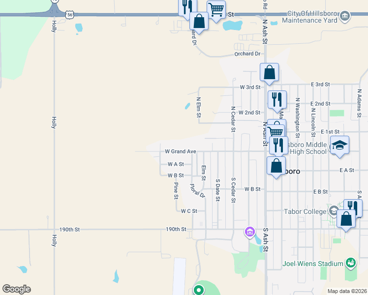 map of restaurants, bars, coffee shops, grocery stores, and more near 700-998 W Grand Ave in Hillsboro