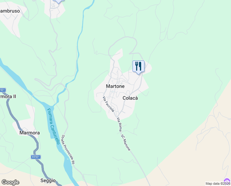 map of restaurants, bars, coffee shops, grocery stores, and more near 21 Via Colacà in Martone