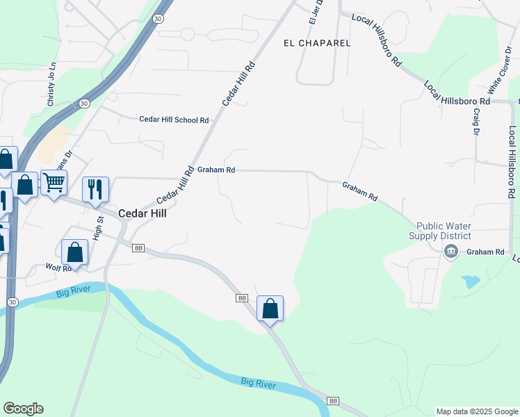 map of restaurants, bars, coffee shops, grocery stores, and more near 6537 Ashwell Lane in Cedar Hill