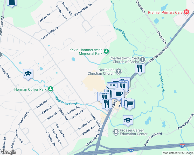 map of restaurants, bars, coffee shops, grocery stores, and more near 5173 Charlestown Crossing Way in New Albany