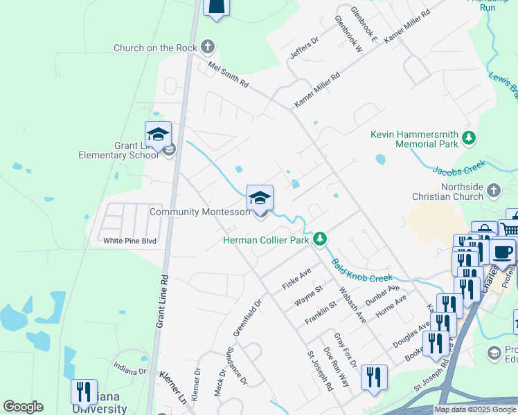 map of restaurants, bars, coffee shops, grocery stores, and more near 4102 Saint Joseph Road in New Albany